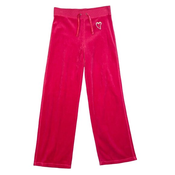 Vintage Athletic Works Pink Velour Flare Sweatpants Embroidered Heart Y2K Sz XS - Picture 1 of 6